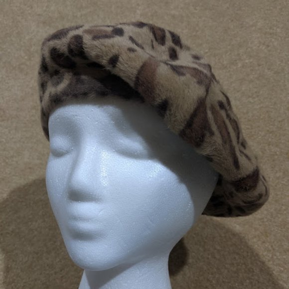 C.C Leopard Beret Brown Tan Animal Print - Picture 2 of 7